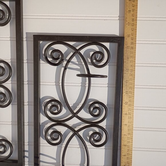Wrought Iron Wall Sconces Heavy Metal Candle Holders Scroll Design Wall Art Vtg - Picture 5 of 10